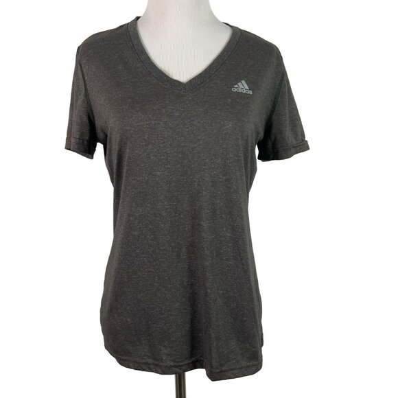 🟣🟣🟣 ADIDAS Women's Size Small Gray V Neck Athletic T Shirt - Picture 1 of 7
